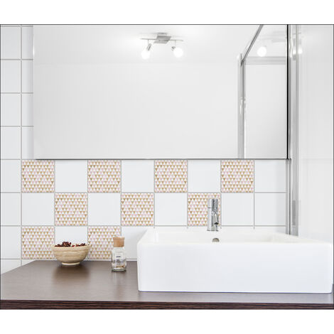 Stickers Carrelage Adhésifs 10x10cm x9 - Décor Crédence Géométrique Jaune Triangulaire Tendance pour Murs et Sols Intérieurs et Extérieurs