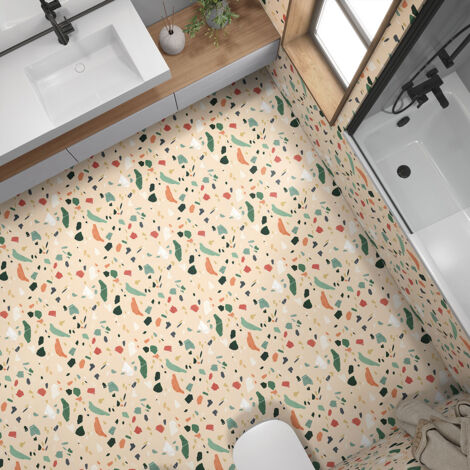 Stickers carrelage de sol anti-dérapant - Motif Terrazzo - 35x35 cm