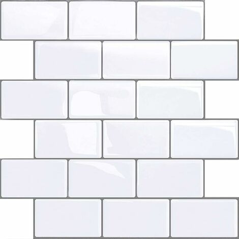 Stickers Carrelage pour Cuisine Salle de Bain, Credence Adhesive Cuisine Blanc, ImperméAble Carrelage Adhesif Carreaux de Autocollant Mural DéCoratif 4 Pièces Macaron