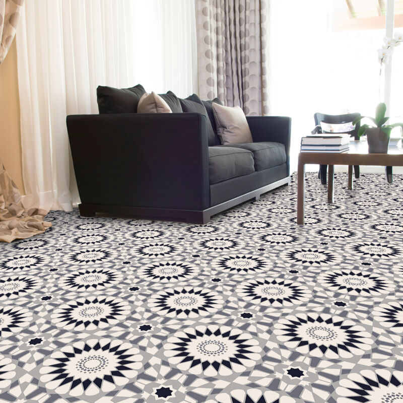 Stickers Sol Anti-dérapant avec Protection - carrelages mosaïque fleurie - 1 sticker de 60x100cm