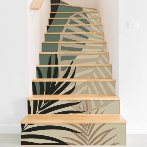 Stickers contremarches escalier - Feuilles tropicales - 120 cm x 180 cm - Adhésif + Protection BRILLANTE