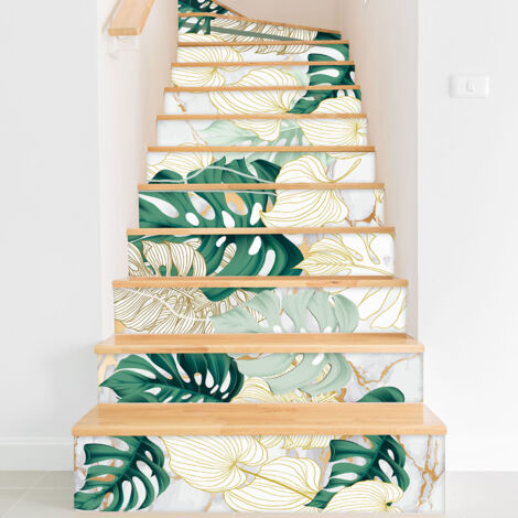 Stickers contremarches escalier - Feuilles tropicales - 120 cm x 180 cm - Adhésif + Protection MATE