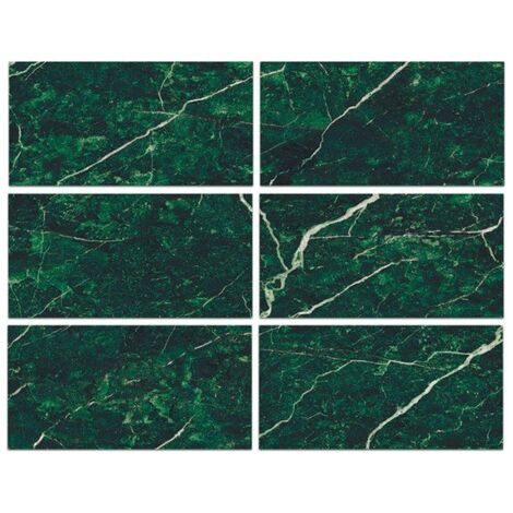 Stickers Cuisine 30x15cm Marbre Vert Foncé - Lot de 6 Autocollants Mural Adhésifs pour Salle de Bain