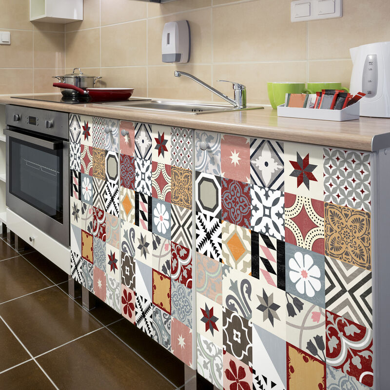 Ambiance-sticker - Stickers adhésif décoration Meuble - 30 stickers carreaux de ciment meuble authentiques hurivia - 30stickers15x15cm