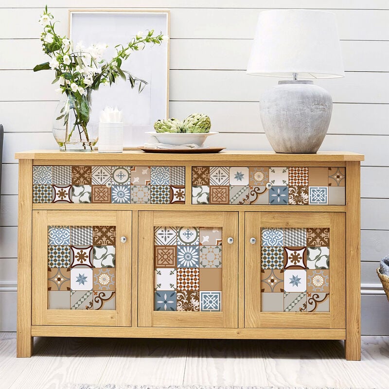 Stickers décoration Meuble - Sticker adhésif Cuisine Salon - 60 STICKERS CARRELAGES MEUBLE FLAVIO - 60stickers10x10cm