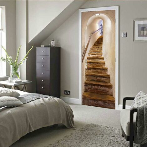 Stickers De Porte, 3D Intérieure Chambre Décoration Trompe l'oeil Vintage Sticker Muraux, Escaliers Adulte Enfant Salle Bain Poster 77 X 200Cm