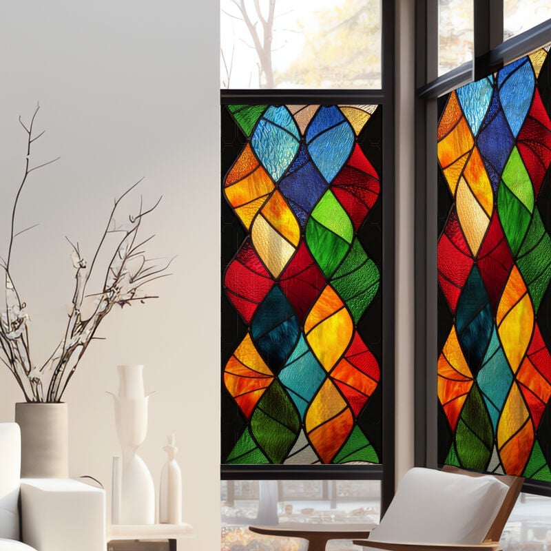 Stickers décoratifs électrostatique, arlequin moderne, effet vitrail, 150 cm x 67,5 cm