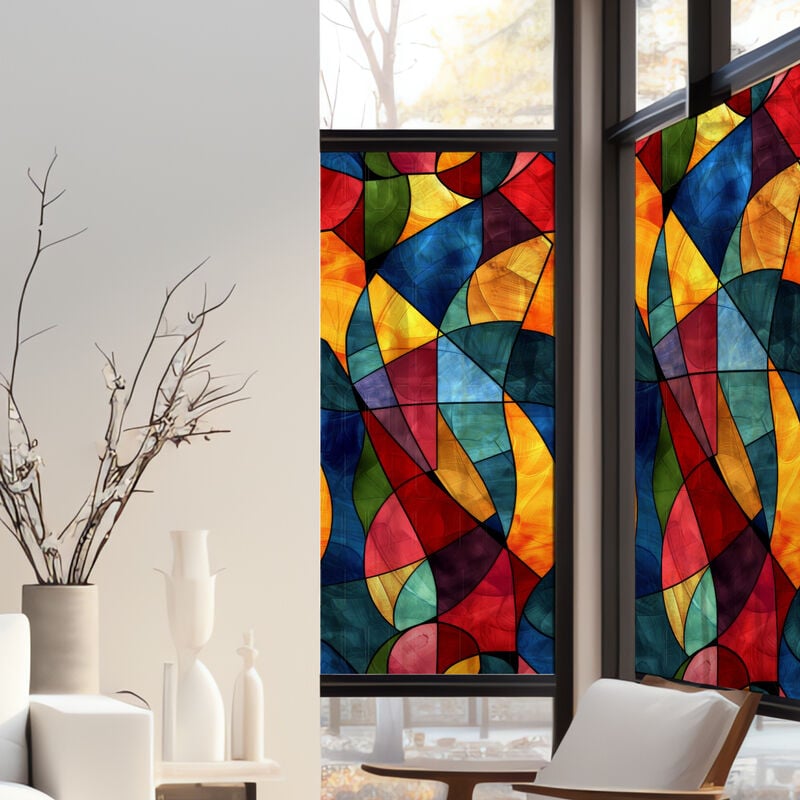 Plage - Stickers décoratifs électrostatique, flammes de couleurs, effet vitrail, 150 cm x 67,5 cm