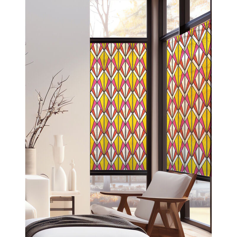 Stickers décoratifs électrostatique, motif géométrique, effet vitrail moderne belle lumière, 150 cm x 67,5 cm