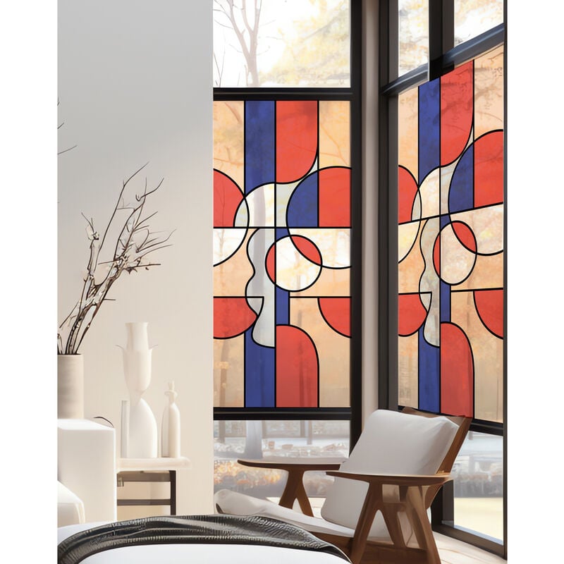 Stickers décoratifs électrostatique, vitrail moderne, inspiration design contemporain, raccordable, 150 cm x 67,5 cm