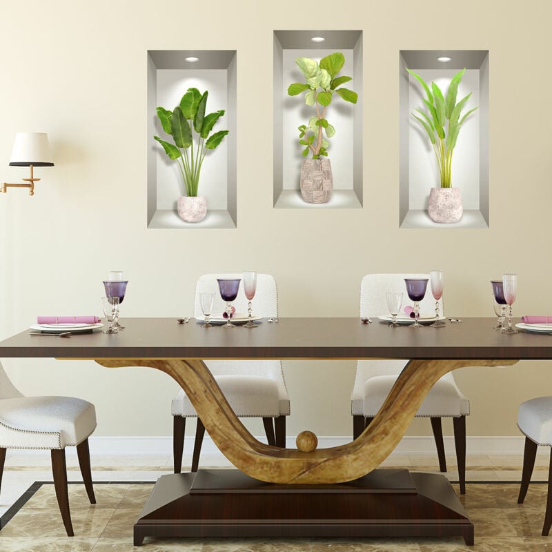 Stickers muraux 3D Sticker Mural Autocollant effet 3D bananiers - Stickers adhésifs 3D Chambre Salon Trompe l'oeil - 60x90cm