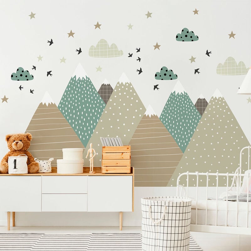 Ambiance-sticker - Stickers muraux enfants - Décoration chambre bébé - Autocollant Sticker mural géant enfant montagnes scandinaves giska - 40x60cm
