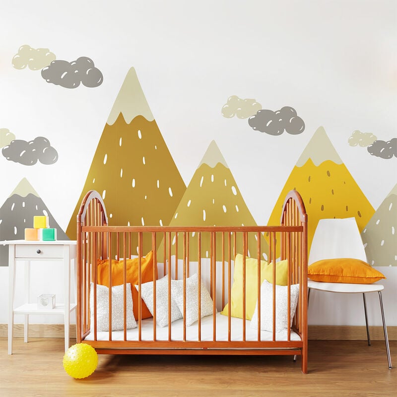 Stickers muraux enfants - Décoration chambre bébé - Autocollant Sticker mural géant enfant montagnes scandinaves GOPIKA - 60x90cm