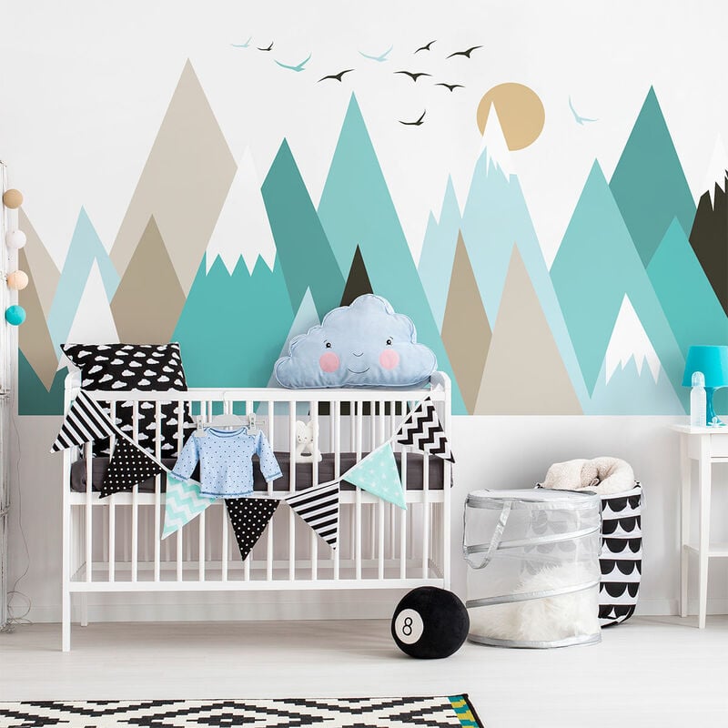 Stickers muraux enfants - Décoration chambre bébé - Autocollant Sticker mural géant enfant montagnes scandinaves guika - 40x60cm