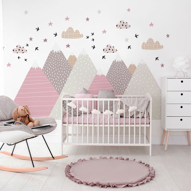 Stickers muraux enfants - Décoration chambre bébé - Autocollant Sticker mural géant enfant montagnes scandinaves jenika - 40x60cm