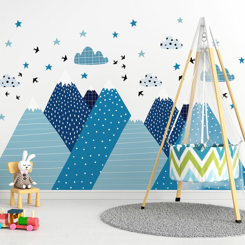 Stickers muraux enfants - Décoration chambre bébé - Autocollant Sticker mural géant enfant montagnes scandinaves pierka - 40x60cm