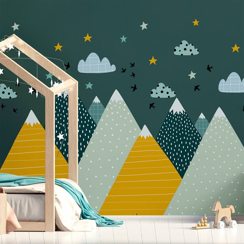 Stickers muraux enfants - Décoration chambre bébé - Autocollant Sticker mural géant enfant montagnes scandinaves ZISKA - 50x75cm