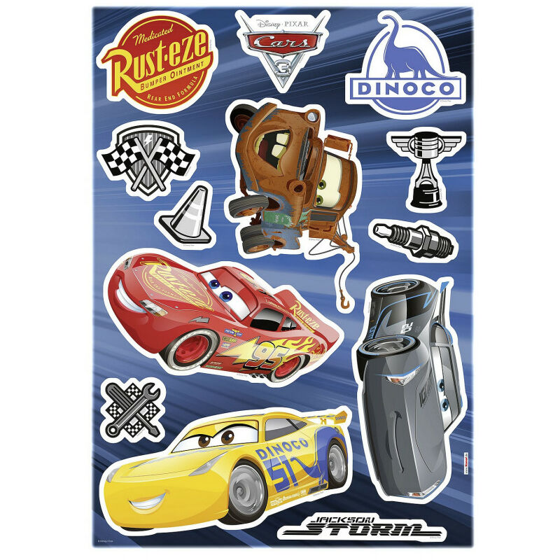 Stickers Fênêtre Disney Cars 3 Flash Mc Queen, Jackson Storm, Cruz Ramirez et Hook 31x31cm