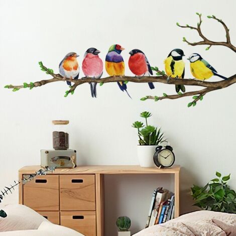 Stickers fenêtre RENCONTRE D'OISEAUX electrostatique I Décoration de fenêtres Autocollants branche d'arbre plantes fleurs été I stickers vitre salon et chambre adulte