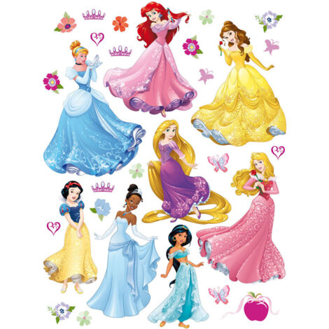 Stickers géants Disney Princesses 85 x 65 cm – Lot de 8 stickers repositionnables – Adhèrent aux surfaces lisses – Décoration chambre enfant – Ag Art