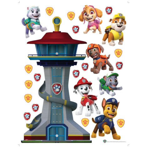Stickers géants Pat'Patrouille centre de commande 65 CM x 85 CM – PVC auto-collant repositionnable – Décoration chambre enfant – Ag Art