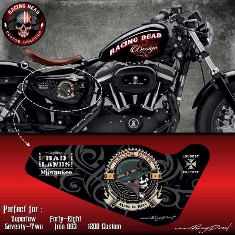 Stickers Harley Davidson Sportster bad land compatible avec Forty-eight Seventy-Two Iron 883 Superlow 1200 Custom - Run-R