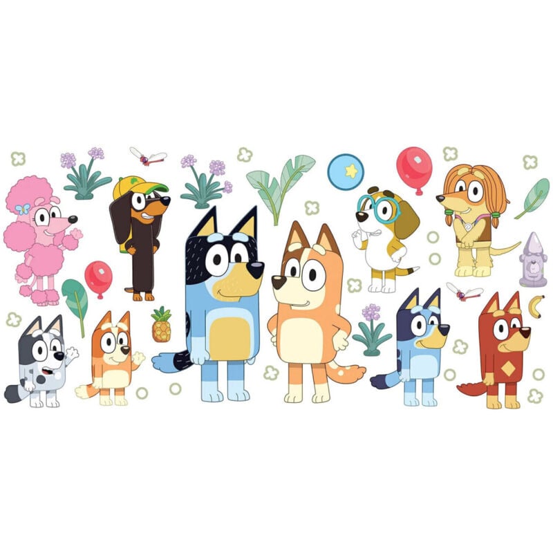 Roommates - Stickers - La Famille Bluey Et Ses Amis - Hauteur 19,5 cm