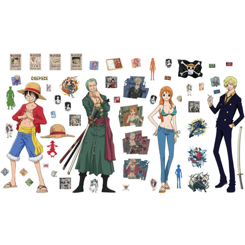 Roommates - Stickers One Piece- Luffy, Nami, Zoro, Sanji - Hauteur 19,5 cm