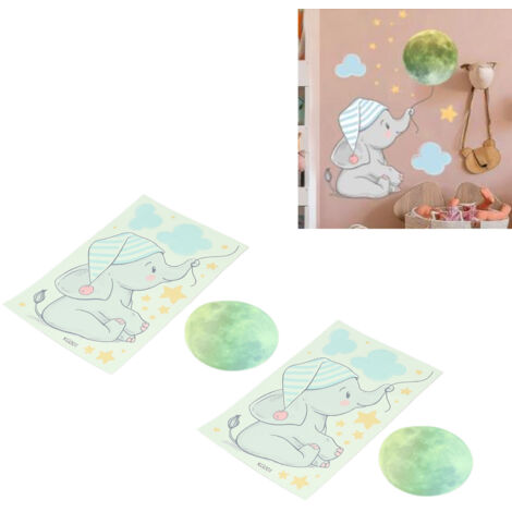 [Stickers lumineux] [Déco DIY] [Papier peint adhésif phosphorescent pour mur, Éléphant PVC, 4 stickers]