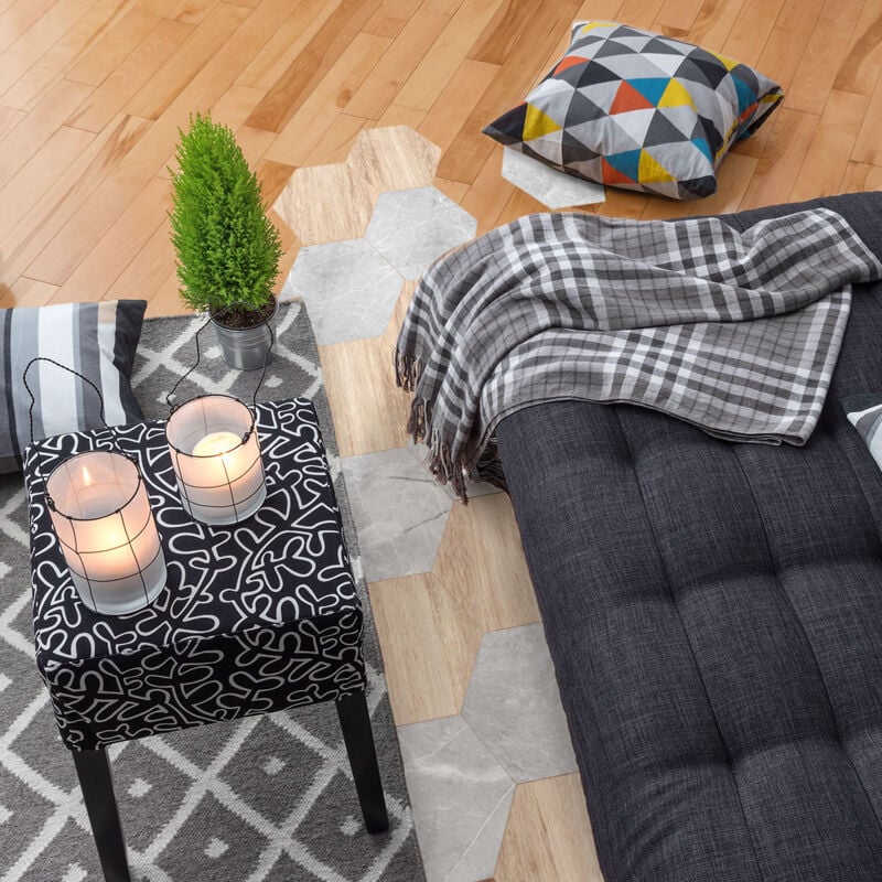 Stickers Sol Anti-dérapant avec Protection - marbre et bois clair hexagones - 40x90cm-10stickershexagones20x18cm