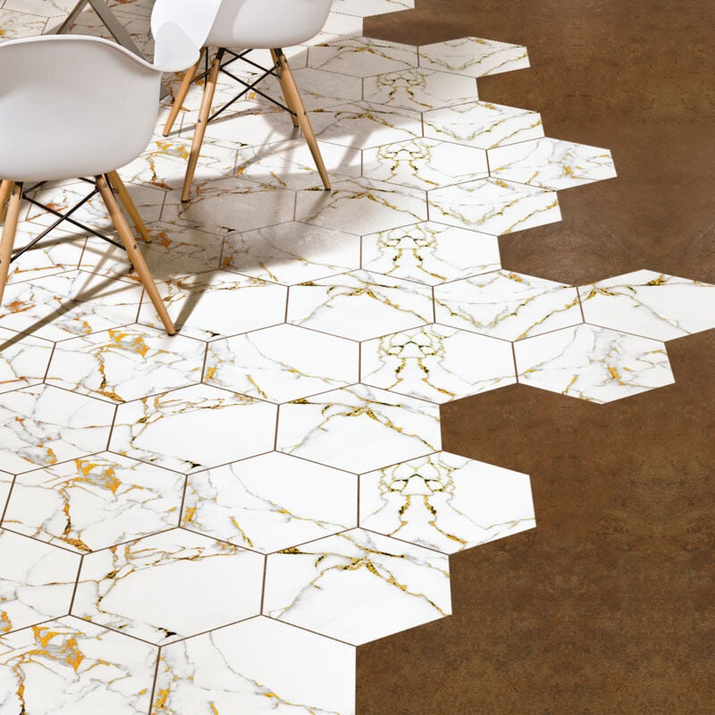 Stickers Sol Anti-dérapant avec Protection - marbre hexagones bari - 40x90cm-10stickershexagones20x18cm