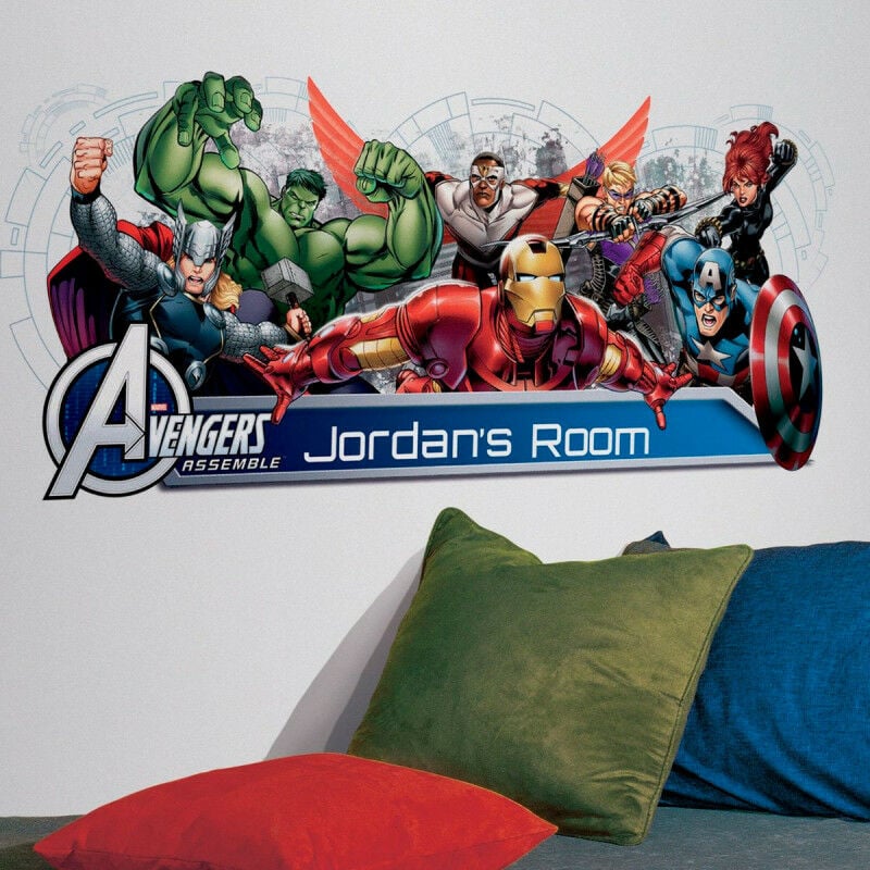 Stickers géant Avengers Prénom Marvel - Multicolor