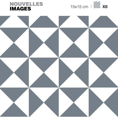 Stickers motif triangle illusion gris et blanc - Lot de 6 - 15 x 0,4 x 15 cm