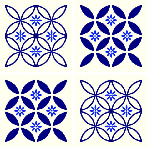 Stickers - Motifs fleurs bleues - 1 planche 30x30cm