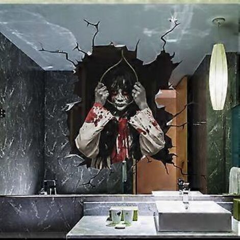 Stickers muraux 3D Halloween, autocollants effrayants de zombies pour murs et sols de salon, affiches décoratives de fantômes aux longs cheveux, décorations pour la maison, bar ou pub.