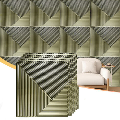 Stickers muraux 3D rayés, imperméables, panneaux muraux de style vintage, idéaux pour la décoration d'un bureau à domicile, lot de 12 pièces, rectangulaires, 30 × 30 cm