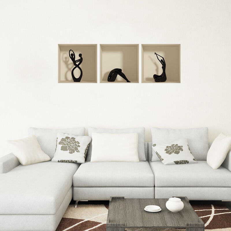 Stickers muraux 3D Sticker Mural Autocollant effet 3D Statues noir - Stickers adhésifs 3D Chambre Salon Trompe l'oeil - 30x90cm