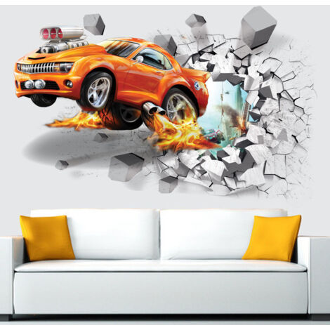 Stickers muraux 3D Voitures, Stickers muraux 3D Voitures pour la décoration de chambre d'enfant
