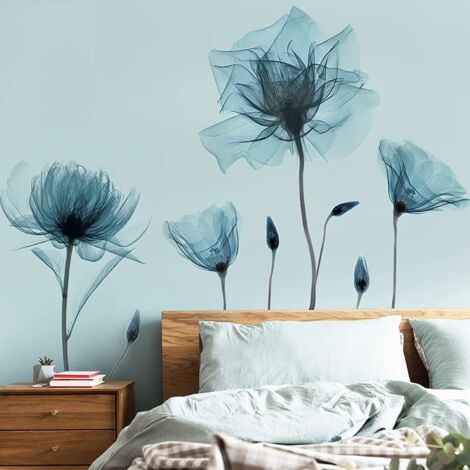 Stickers muraux à fleurs bleues, amovibles et réutilisables