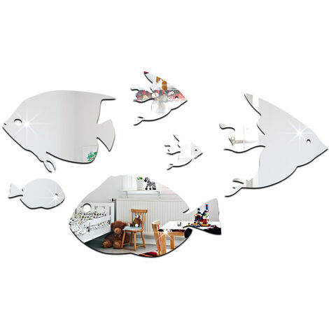 Stickers Muraux Acrylique Creative Miroirs Autocollants Poissons Tropicaux sous La Mer 3D Décor de la Maison pour Enfants(Argent),Yeurié