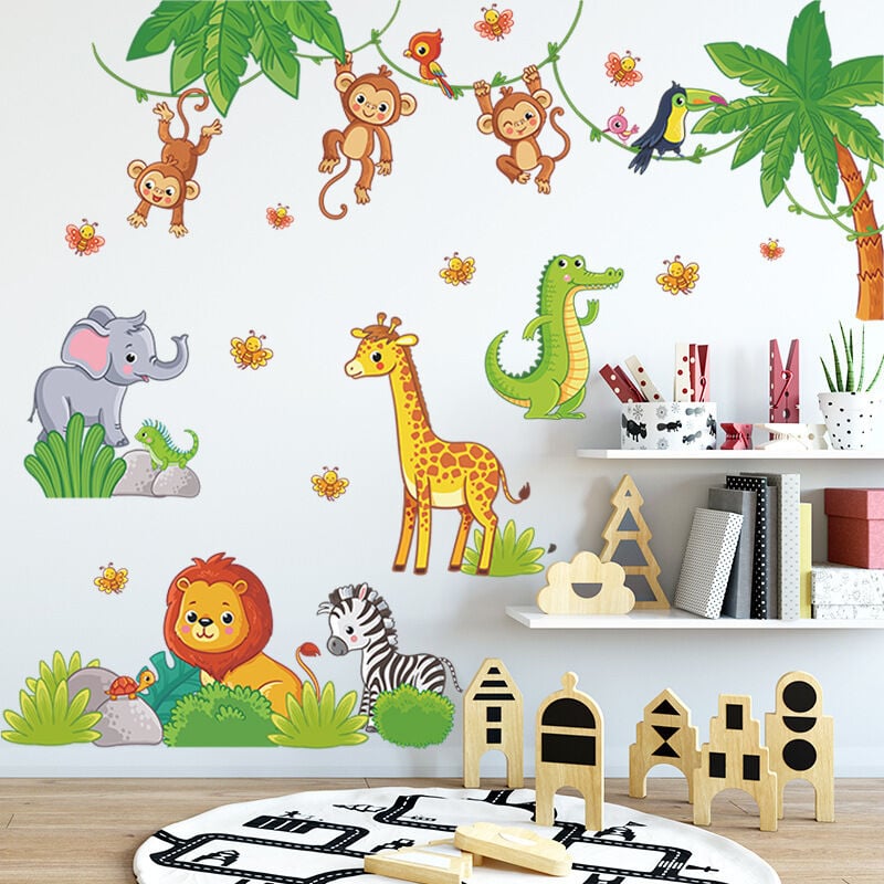 Linghhang - Stickers Muraux Animaux de la Jungle Vigne Autocollant Mural Koala Lion Singe Paresseux Décoration Murale Chambre Enfants Bébé