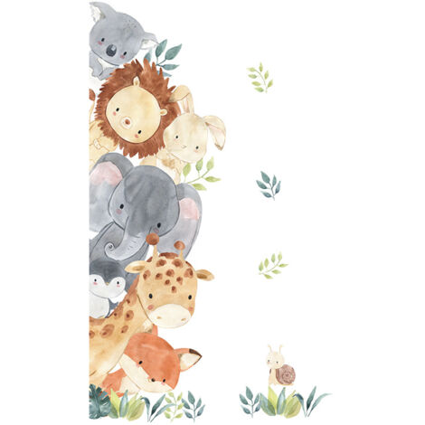 Stickers muraux aquarelle animaux de la jungle, décoration murale pour chambre d'enfant