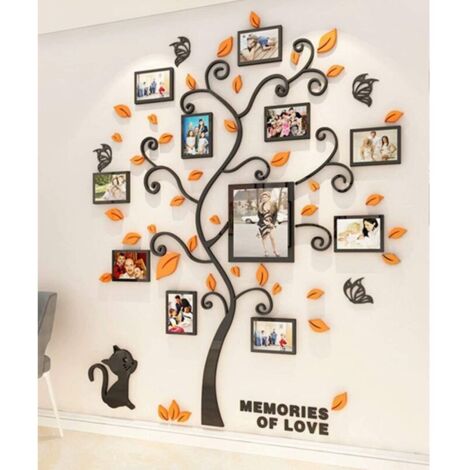 Stickers Muraux Arbre Cadre de Photo 3D DIY Mural Autocollants Arts Décoration de la Maison pour Chambre, Salon, Garderie, Salle, Garderie, Cadeau (Orange,L)