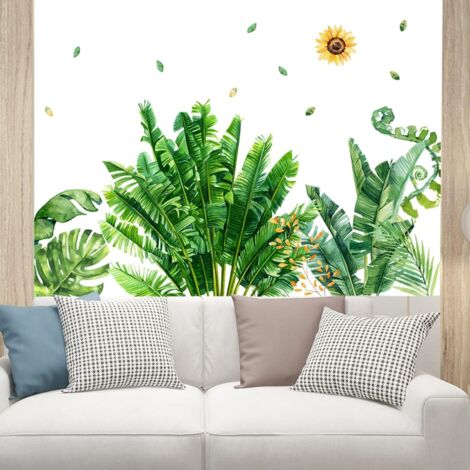 Stickers muraux avec plantes vertes, stickers muraux tropicaux, feuilles de bananier