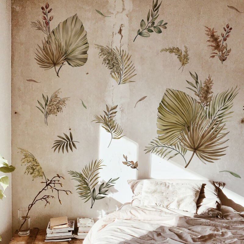 Stickers Muraux Boho Feuilles De Palmier Stickers Muraux Plantes Tropicales Chambre Canapé Stickers Muraux Salon Fond Décoration Murale