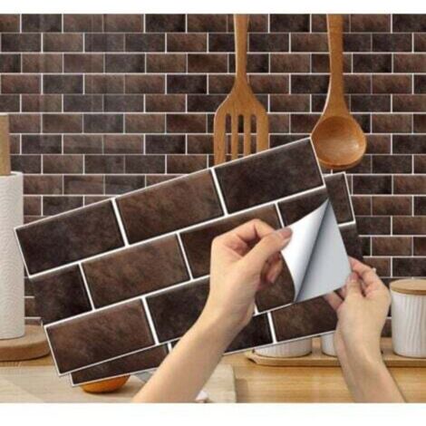 Stickers muraux carrelage cuisine 6 pièces – autocollants PVC imperméables brun, auto-adhésifs pour salle de bains et cuisine