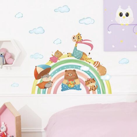 stickers Muraux De Dcoration De Chambre D'enfant - Pont Arc-en-ciel Animalier, Stickers Muraux De Dessin Anim, Poster D'art Mural, Stickers D'art