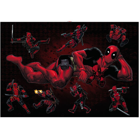 Stickers muraux de Komar - Marvel - Deadpool Posing - 8 pièces - noir, rouge