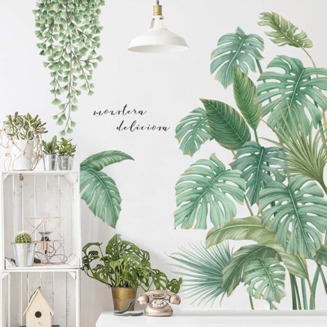 Stickers muraux de plantes tropicales bricolage, plantes vertes Nature arbre géant suspendus vigne feuilles fraîches autocollants muraux amovibles à peler et coller, peintures murales d'art pour la ch