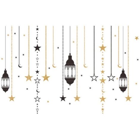 Stickers muraux décoratifs en cristal effet miroir pour l'Aïd Moubarak et le Ramadan, style islamique, art mural 3D, cadeau pour les musulmans SP82038 (45 x 60 cm x 2 pièces)